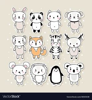 Bunny, panda, cat, dog, bear, fox, zebra, deer, mouse, hedgehog, penguin, k...