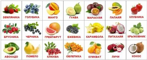 Перечислите ягоды и фрукты