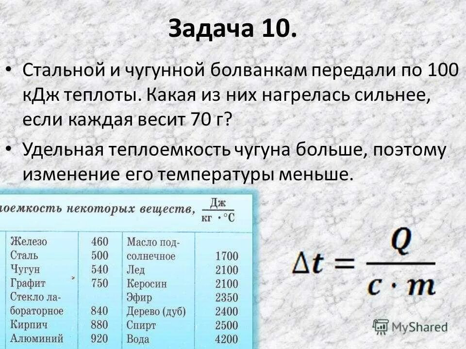 Удельная теплоемкость чугуна. Удельная тепла ёмкость чугуна. Удедельная теплоёмкость чугуна. Задачи по физике на удельную теплоту.