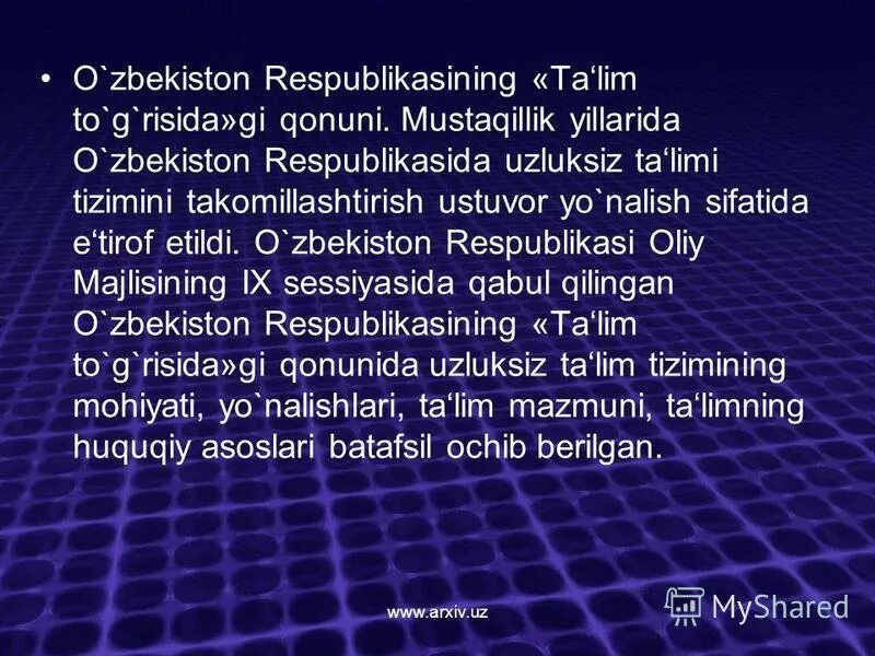 O zbekiston respublikasining qonuni. Ta`Lim to`g`risidagi qonun. "Ta'Lim to'g'risida"gi qonun. O'zbekiston Respublikasi ta'Lim tizimi slayd. Ta Lim to g risida gi qonun.