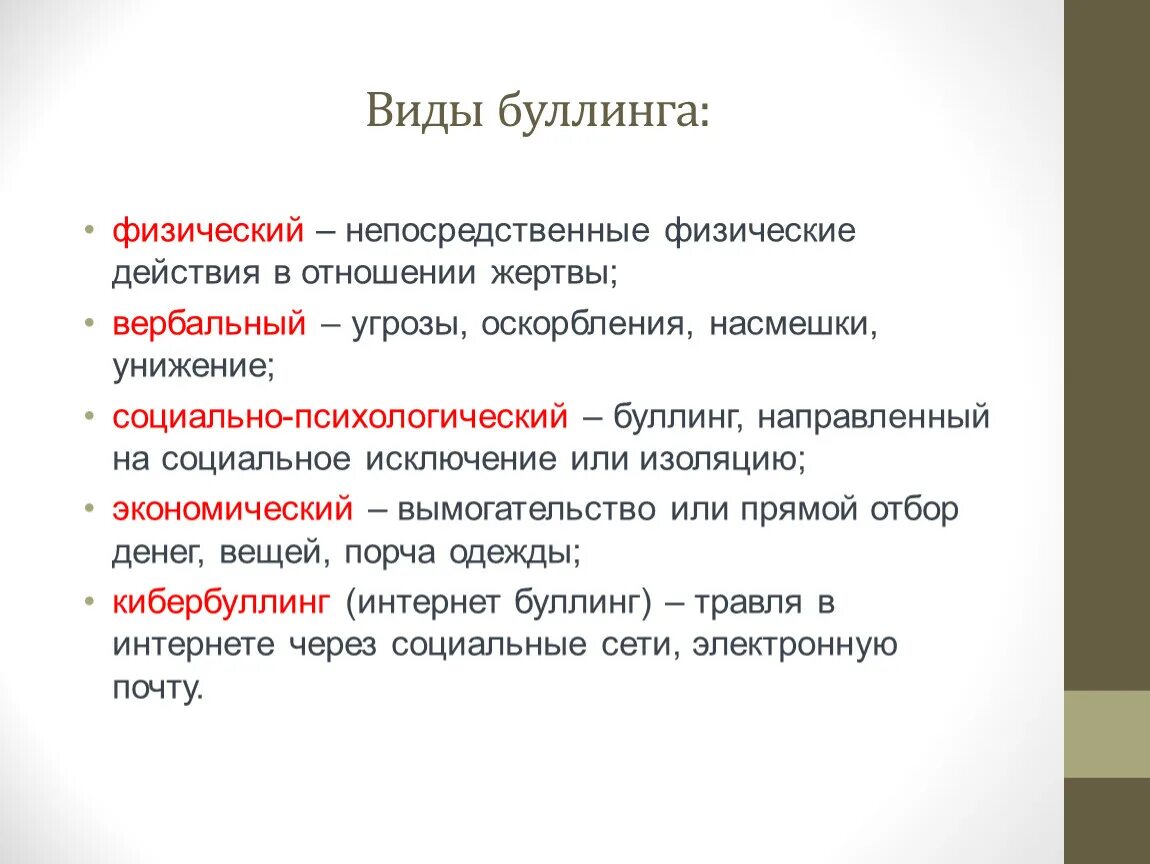 Каких видов может быть буллинг. Виды буллинга. Формы и типы буллинга. Вербальный буллинг. Типы буллинга картинки.