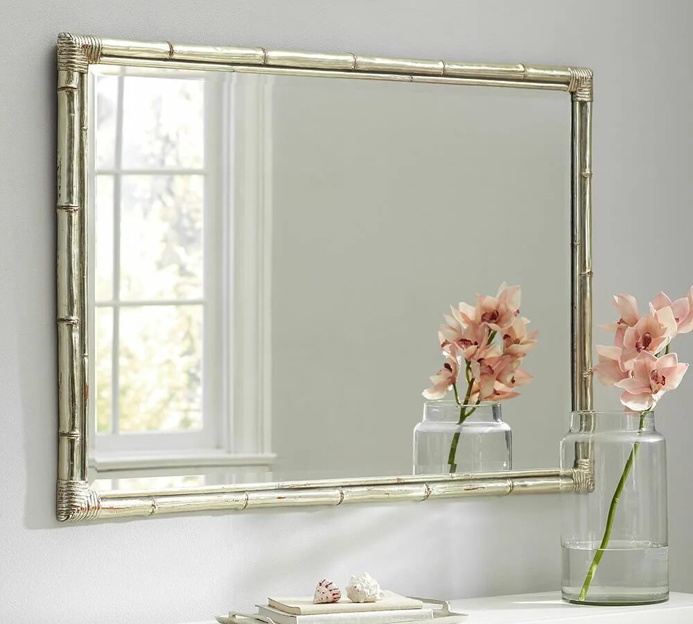 Framed mirror. Отражение окна в зеркале. зеркало настенное l-frame 70. mirror &quot;bamboo&quot;, silver line-1.