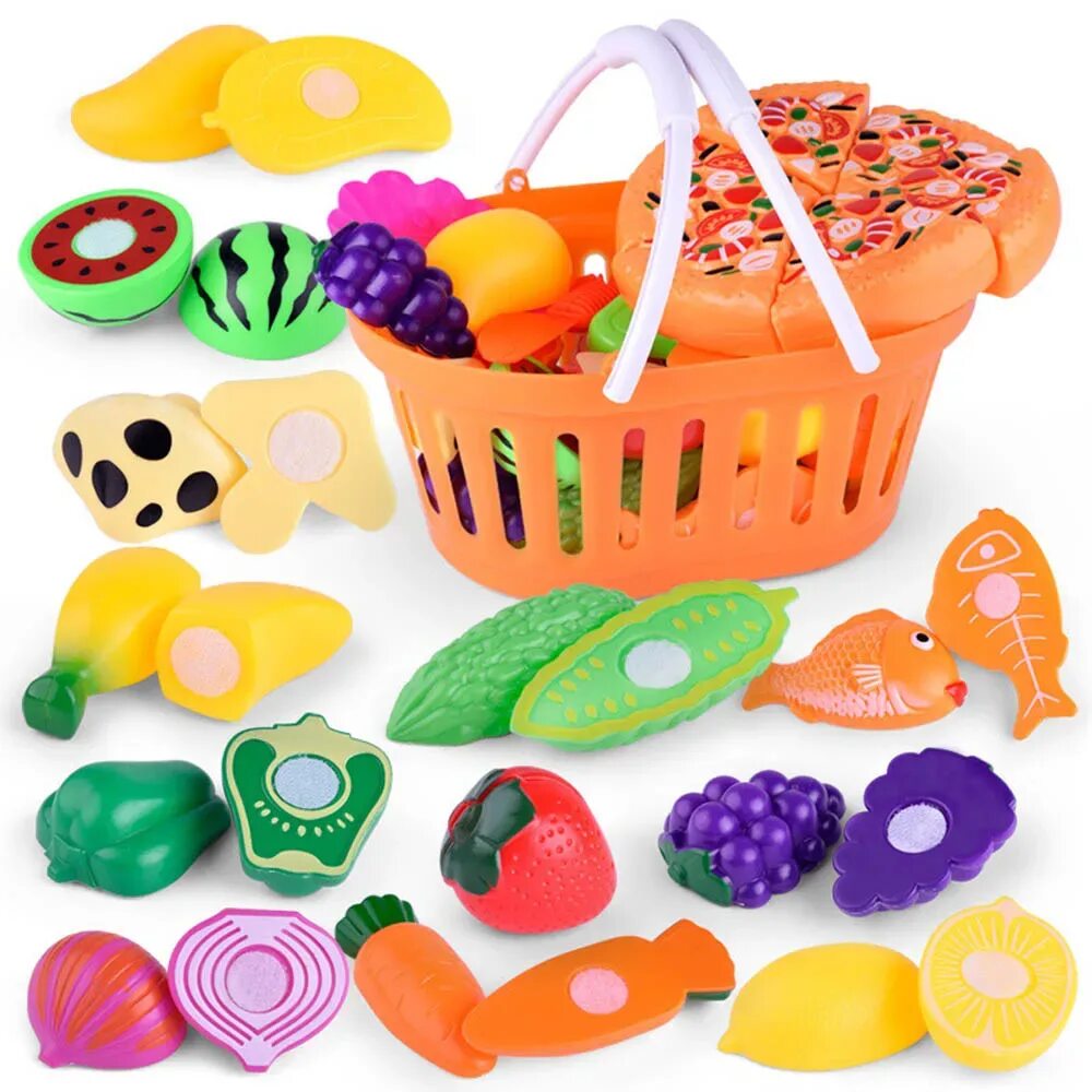 Игрушечные овощи и фрукты. Пластмасса игрушки. Игрушечный набор. Игрушечная еда для детей.