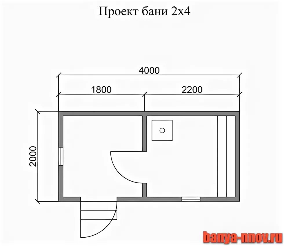 5. План парилки 2. Парилка 3х2. Баня шириной 2 метра. 5 планировка.