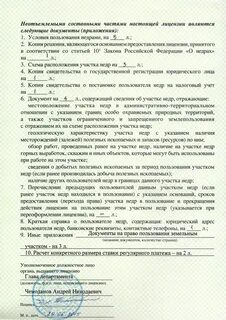 Форма условий пользования недрами
