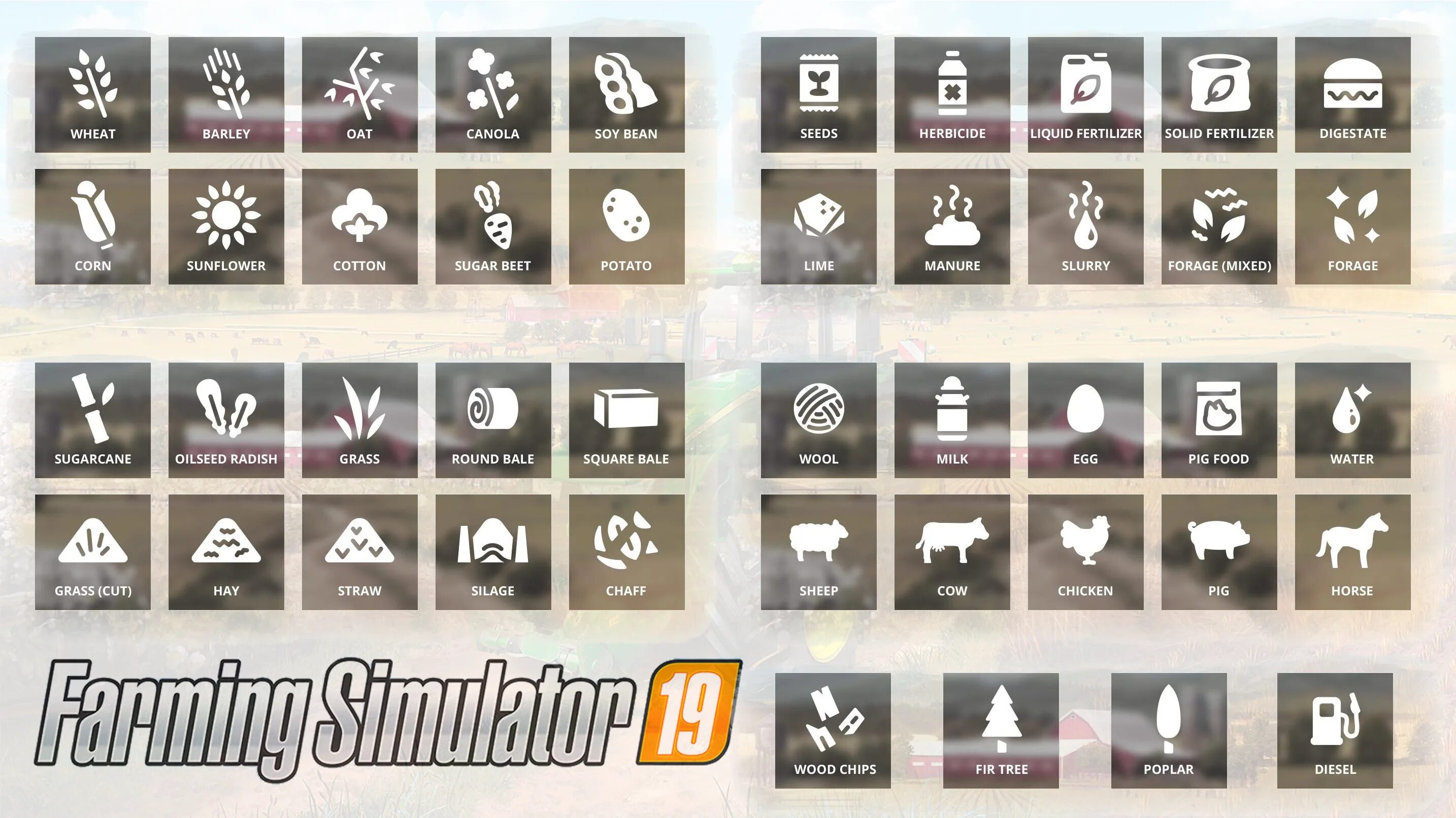 Fss fc ln state hist. Farming Simulator 19 значки продукции. Farming Simulator 22 значок. Farming Simulator 19 значки культур. ФС 19 значок.