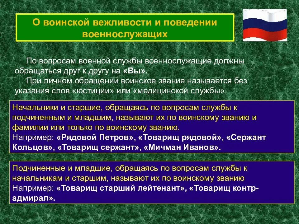 Правила поведения военнослужащих. О воинской вежливости и поведении военнослужащих. Правила воинской вежливости и поведения военнослужащих. Правила поведения военнослужащих. Порядок обращения к начальнику военнослужащего.