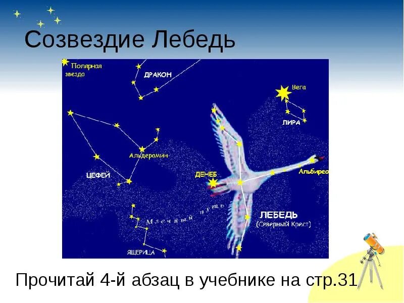 Презентация звездное небо весной 2 класс. Созвездие лебедь Денеб. Созвездие лебедя и Полярная звезда. Созвездие лебедь окружающий мир 2 класс. Созвездие лебедь Денеб схема.