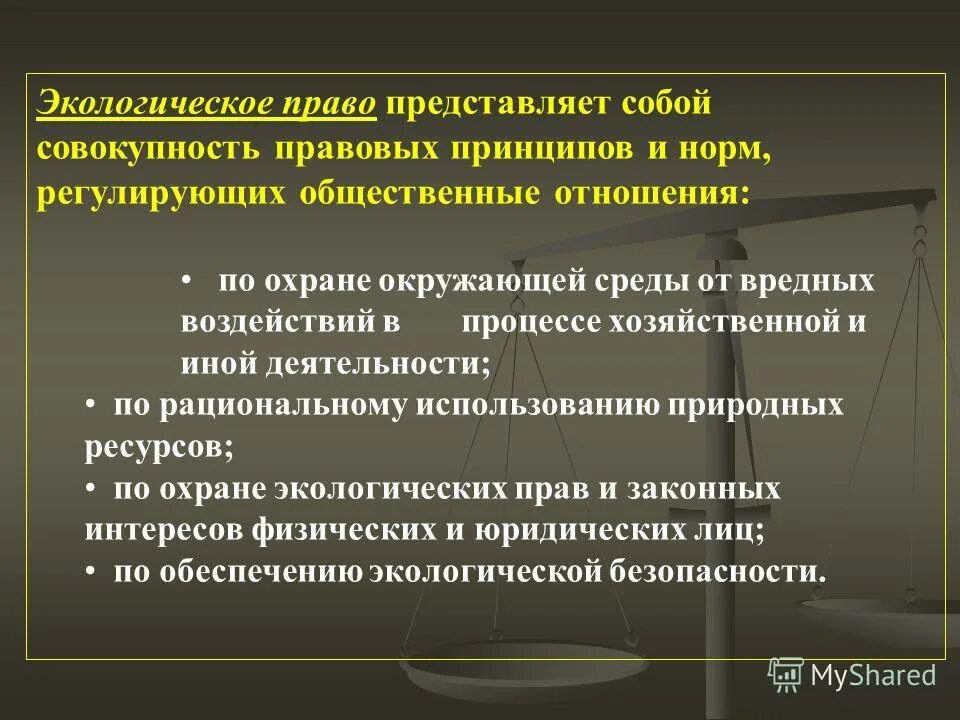 Экологическое право представляет собой