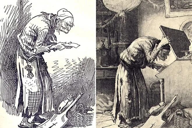 Гоголь мертвые души плюшкин. Плюшкин мертвые души. Плюшкин помещик. Эбенезер скрудж рождественская история. Образ скупого.