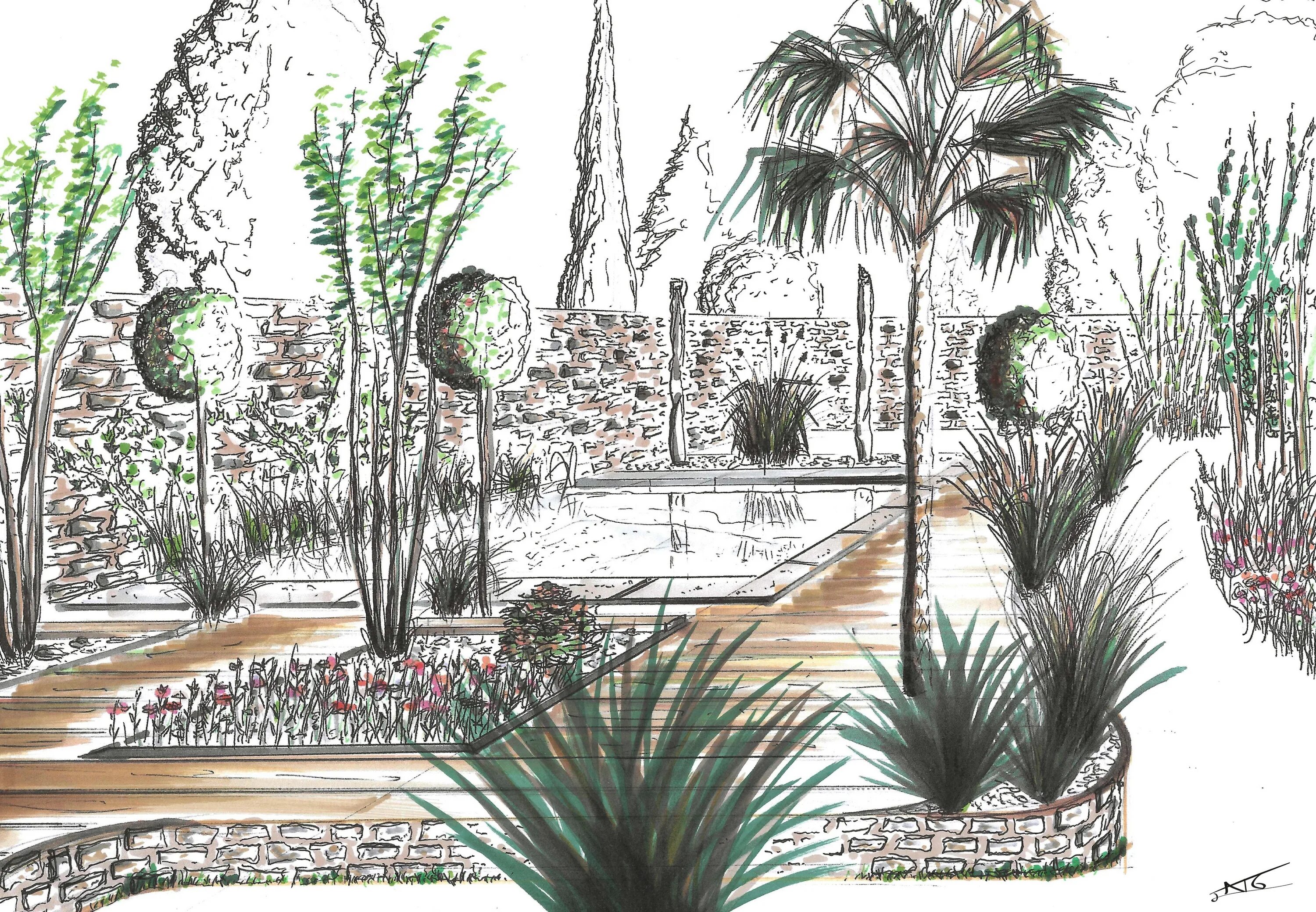 эскиз приусадебного участка. наброски ландшафта. композиция малого сада. наброски ландшафта. ландшафт рисунок.