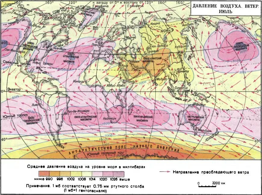 Давление воздуха в июле карта. Преобладающие ветра россии