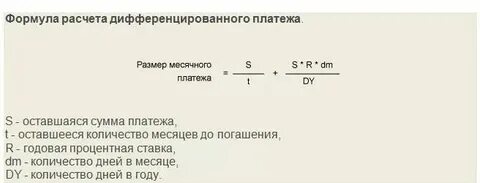 Дифференцированный платеж формула