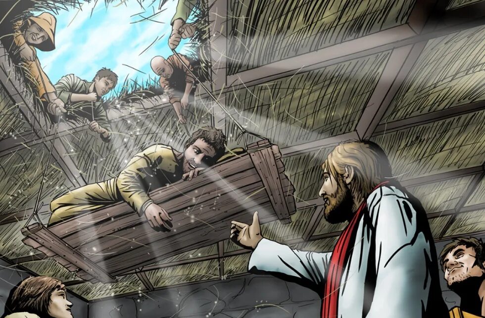 Иисус исцеляет парализованного. Иисус исцеляет расслабленного. Исцеление расслабленного в Капернауме для детей. Христос исцеляет расслабленного в Капернауме. Друзья расслабленного