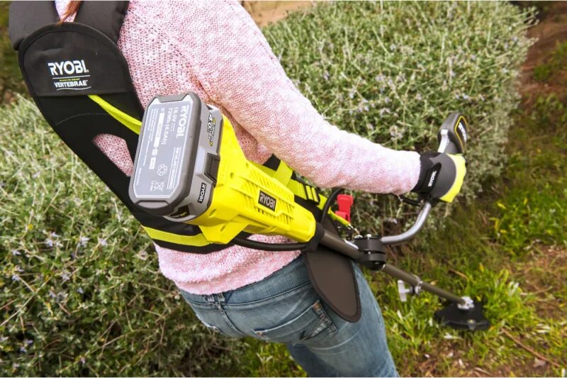 Аккумуляторный триммер с диском. Тример аккумуляторные риоби. ryobi rbc18x20b4f (с 1-м акб). аккумуляторный триммер ryobi. электрокоса ryobi obc1820b.