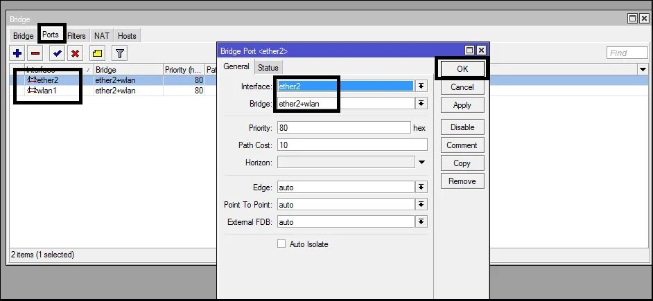 Микротик Bridge hosts. ROUTEROS Интерфейс ether2. Mikrotik указать Bridge interface. Выключил бридж в микротик.