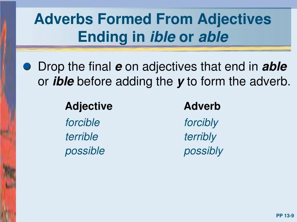 Possible adjectives