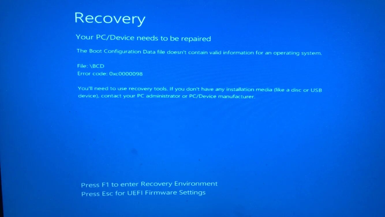 Синий экран смерти Windows 7. Your PC device needs to be Repaired. 0xc000000f BSOD. Windows Recovery environment. Can your pc