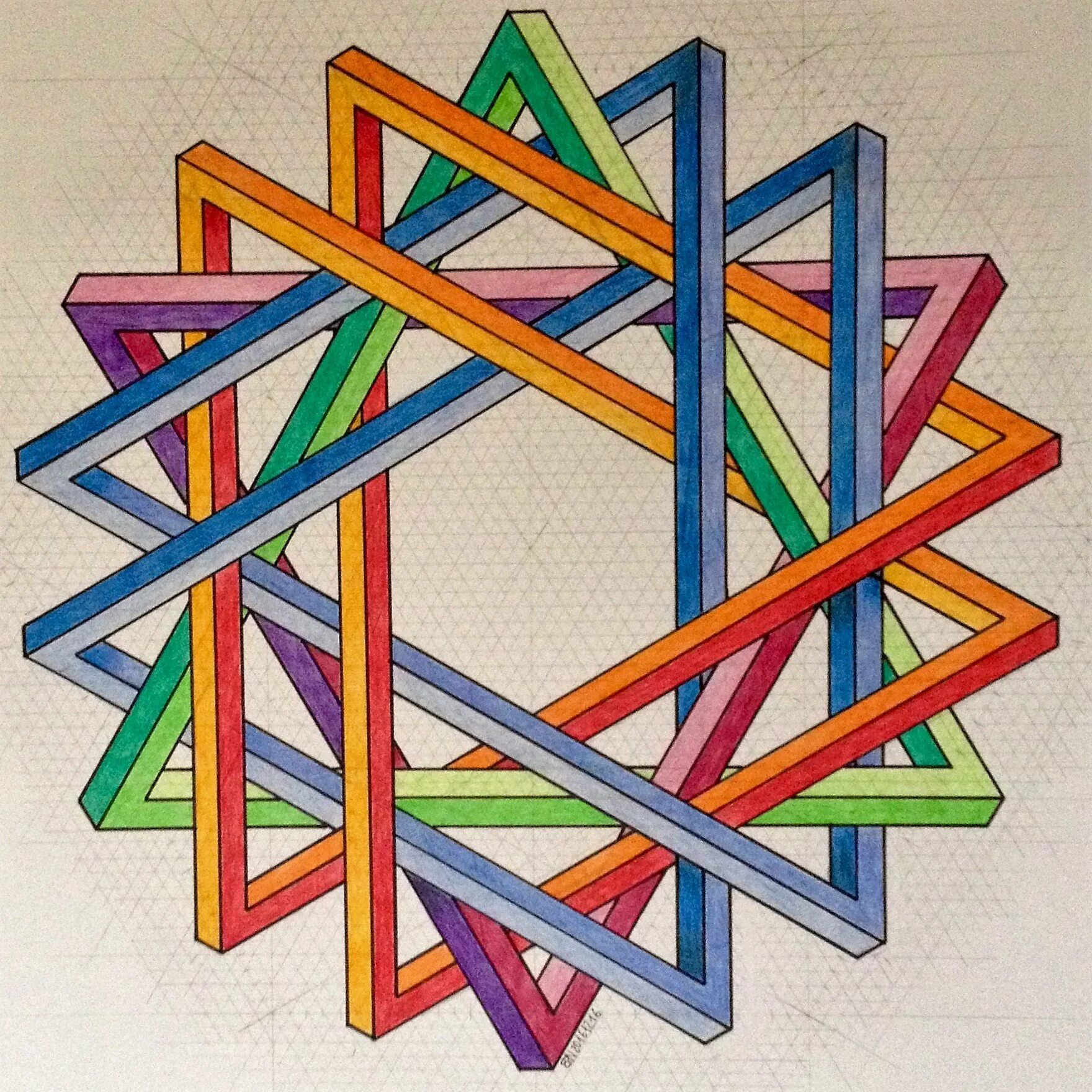 Геометрический рисунок треугольники. Треугольник Пенроуза Эшер. Оптические иллюзии треугольник Пенроуза. Невозможные геометрические фигуры Эшера. Фигуры Эшера треугольник.