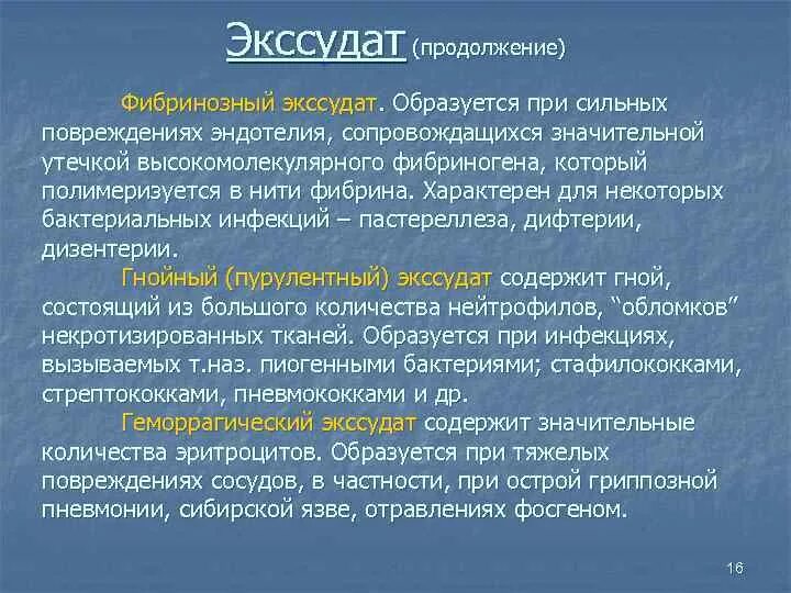 Плотность экссудата. Характер экссудата.