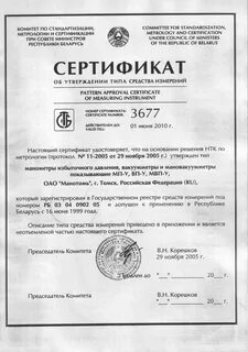 Манометр сертификат