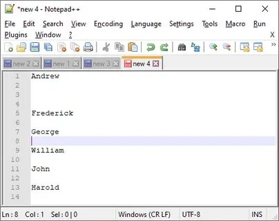 Notepad удалить строку