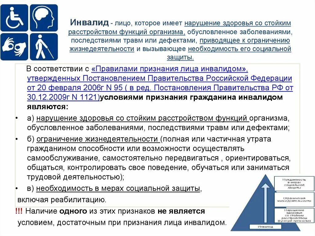 Компенсация ограничений жизнедеятельности инвалидов. Основания для признания гражданина инвалидом таблица. Условия признания инвалидом. Составить схему: «условия признания гражданина инвалидом». Основания признания лица инвалидом..