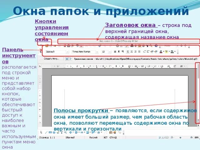 Элемент окна кнопка. Заголовок окна. Элементы окна кнопки управления. Строка состояния окна программы. Строка меню окна.