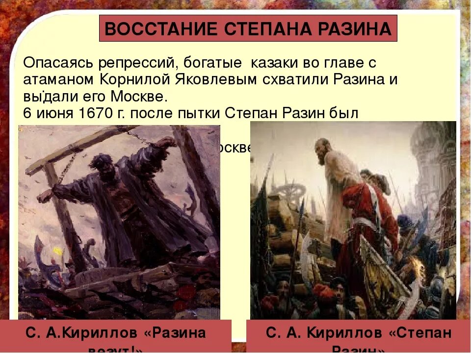 Восстание Степана Разина 1667-1671. Руководители Восстания Степана Разина. Казнь Степана Разина 1671 год.. Требования Восстания Степана Разина 1670-1671.