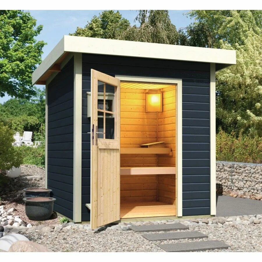 Gartensauna SAUNAHAUS 2,31 x 2,31 m Massivholzsauna Sauna Außensauna Flachdach A