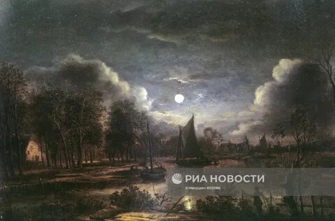 "Ночной вид на реке с рыбаками, развешивающими сети" РИА Новости Медиабанк