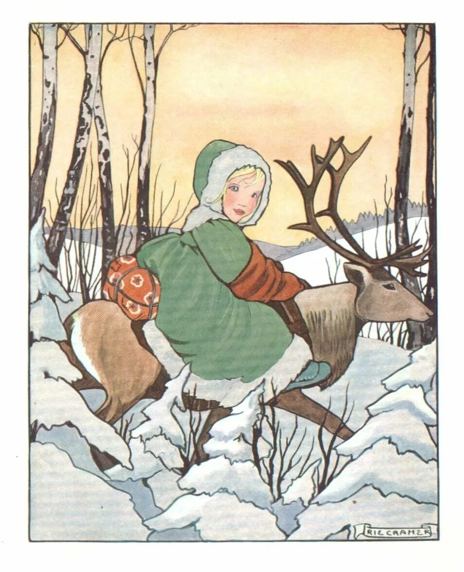 Иллюстрация к сказке Снежная Королева. Снежная королева на олене