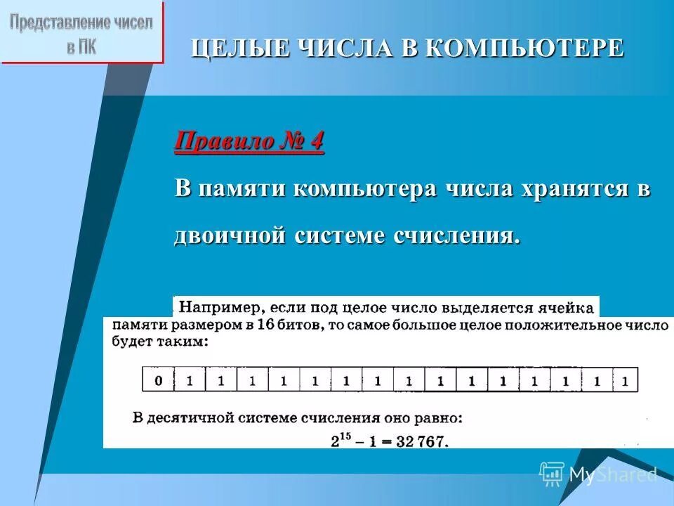 Представление чисел в компьютере. Представление чисел в памяти компьютера 8 класс.