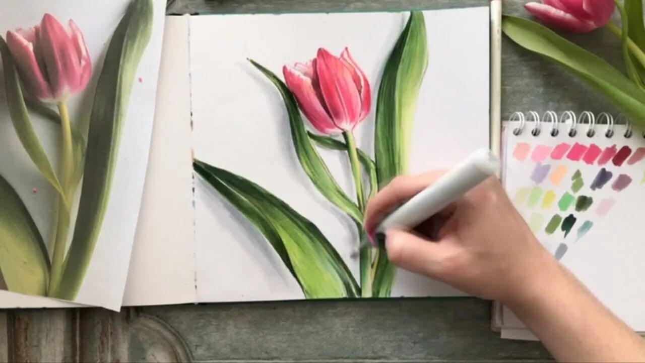Тюльпаны маркерами. Рисование фломастерами цветы. Тюльпаны скетч маркерами. Скетчинг рисование цветы.