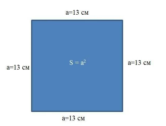 Площадь квадрата со стороной 13 см