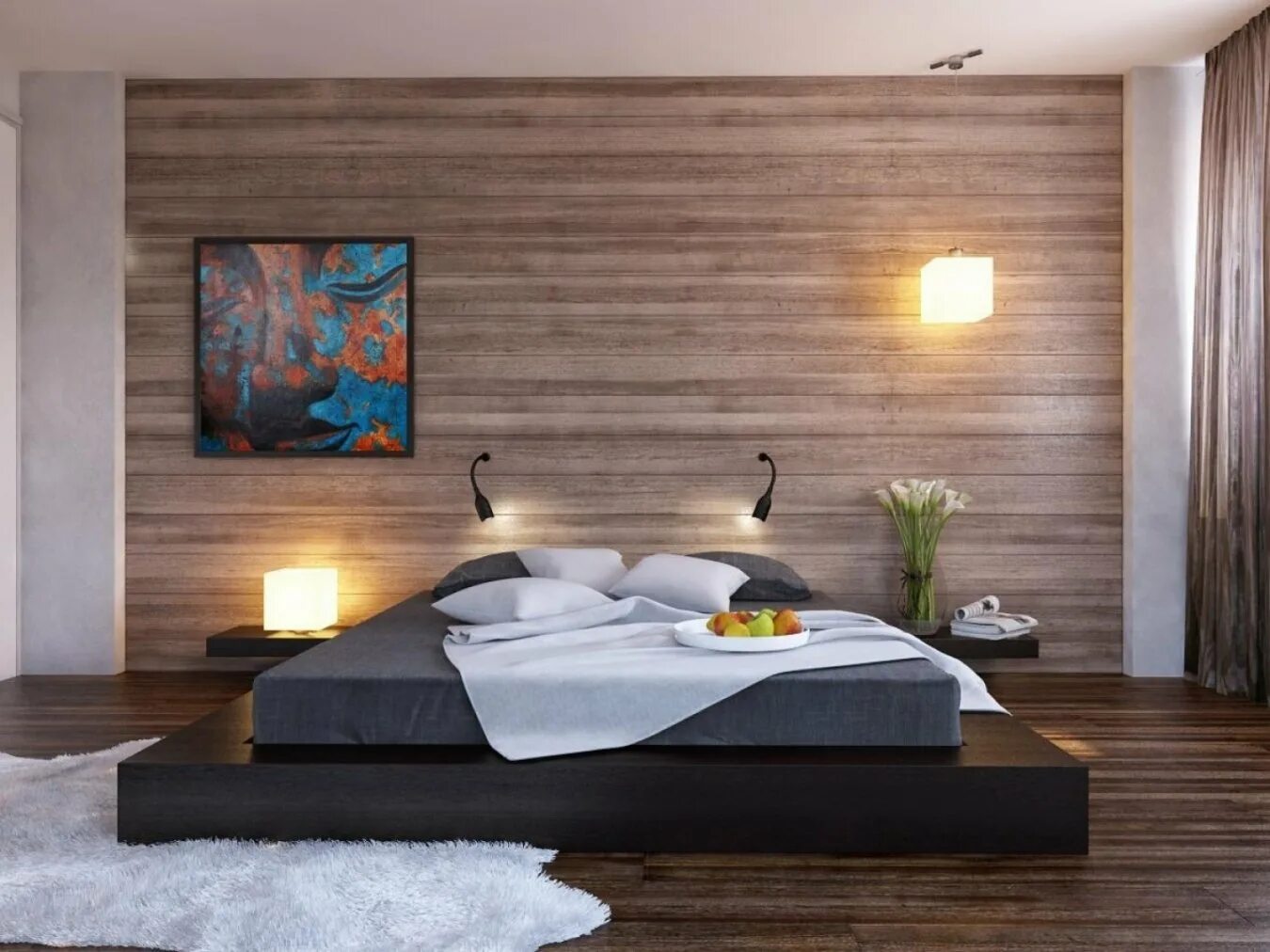 Ламинированы на стену. Деревянные панели woodwalls - Tulip. Design Wood кровать Модерн. Стена из ламината в интерьере. Стена из ламината в спальне.