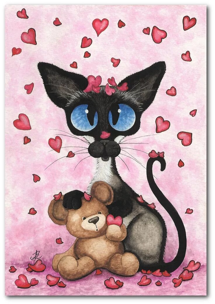 Красивый милый котик рисунок. AMYLYN Bihrle. Милые рисунки. Мультяшные котики. Кот с сердечками.