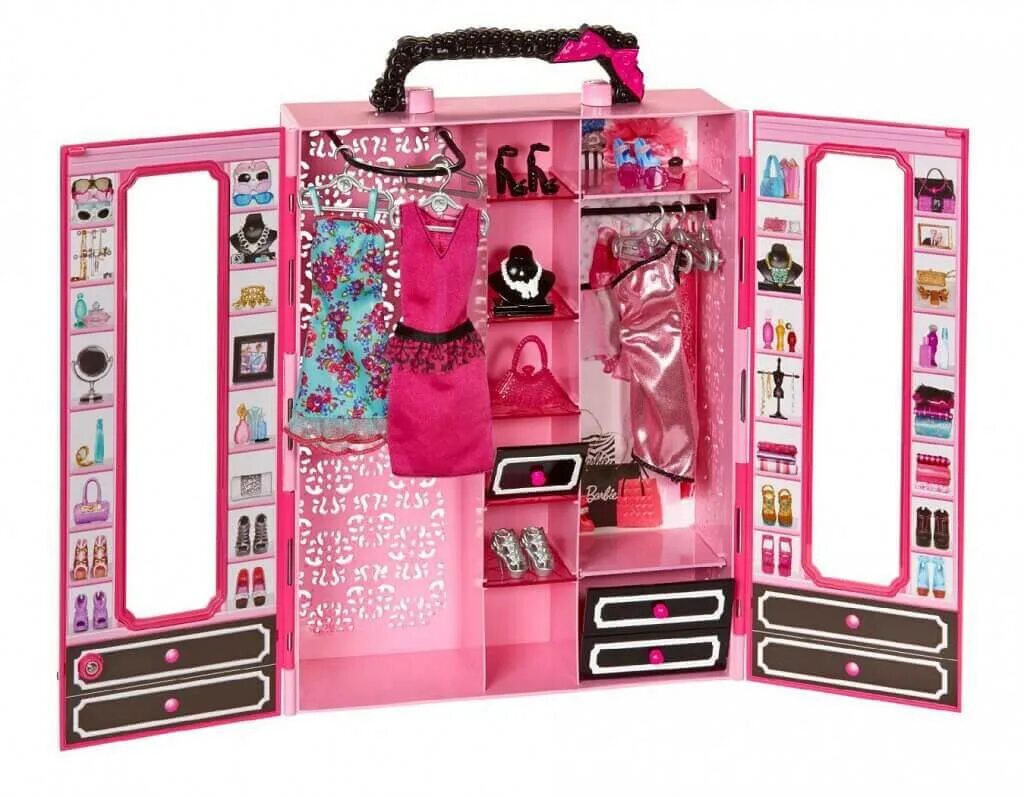 Что можно купить в 3 мире. Шкаф для Барби Mattel. Кукла Барби с гардеробом. Шкаф для одежды, Barbie Mattel 17222663. Мебель для Барби шкаф.
