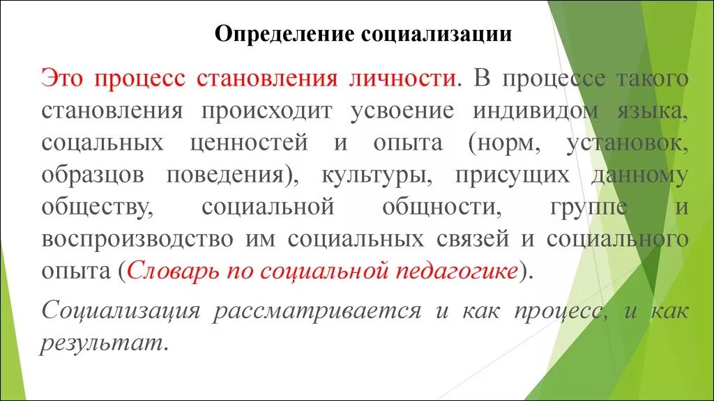 Определение процессу социализации