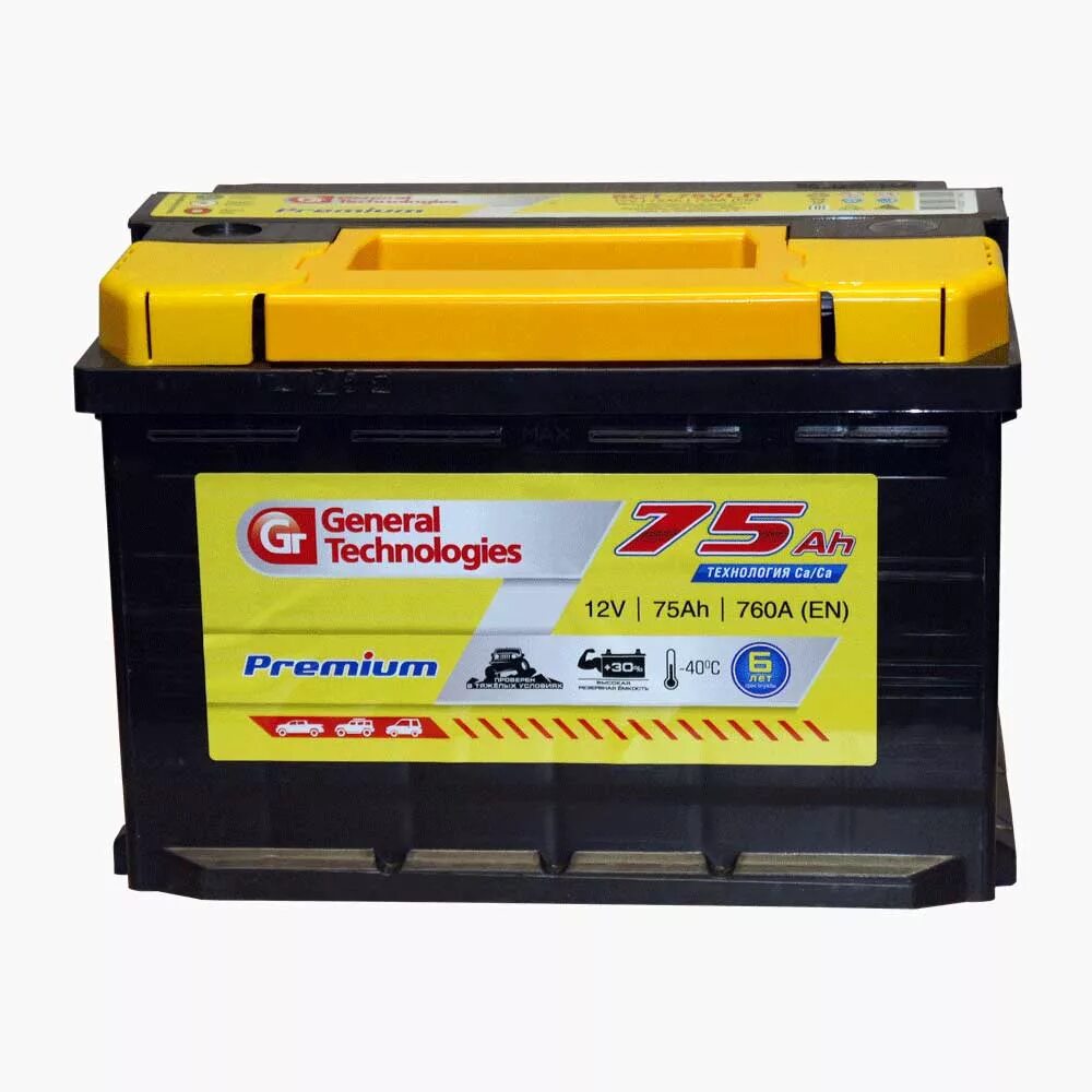 Battery 75. Аккумулятор 6ст-75 General Technologies Premium. General Technologies Premium 75 а/ч 760а. Аккумулятор 6ст - 75 General Technologies Premium - ОП. Аккумулятор General Technologies 75 Ач.