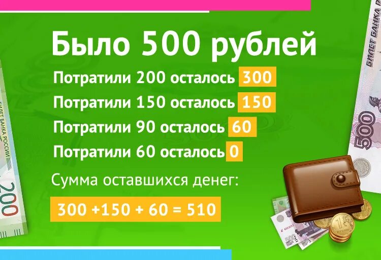 Откладывать по 1 рублю. У нас было 500 рублей потратили 200 осталось 300. Задача у меня есть 500р. Задача про 500 рублей. Загадка про 500 рублей.