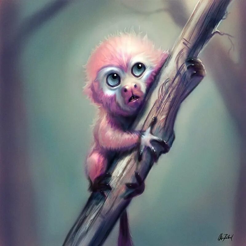 Розовая обезьяна. Обезьянка арт. Розовая обезьянка. Обезьянка фэнтези. Милые обезьянки.