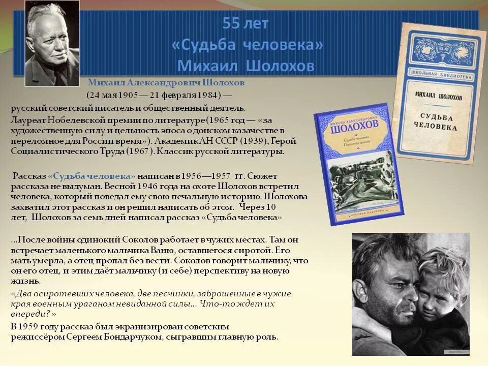 Судьба человека какие проблемы поднимает автор. Судьба человека Автор произведения. М Шолохова судьба человека краткое содержание. Человек литературно произведения Шолохов судьба человека.