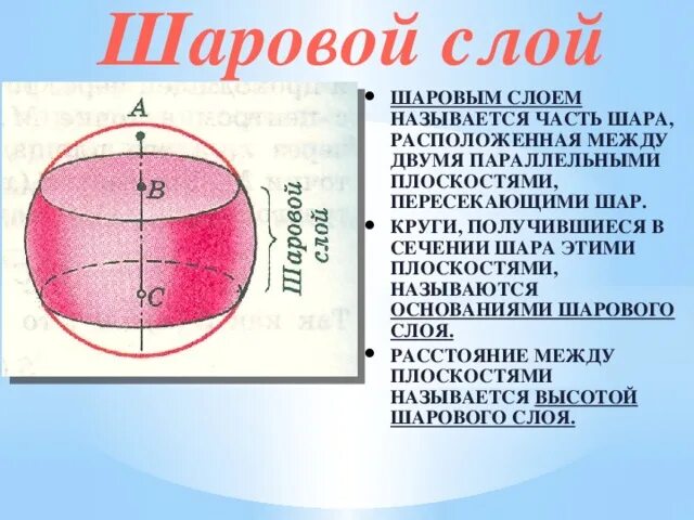 Формула шарового слоя. Шаровой слой. Основания шарового слоя. Шаровой слой чертеж. Шаровой слой часть шара между двумя.