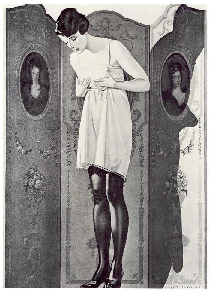 Женщина в винтажных чулках. Коулз Филлипс художник. Coles Phillips (1880-1927). Кларенс Коулз Филлипс (1880-1927). Чулки в ретро стиле.