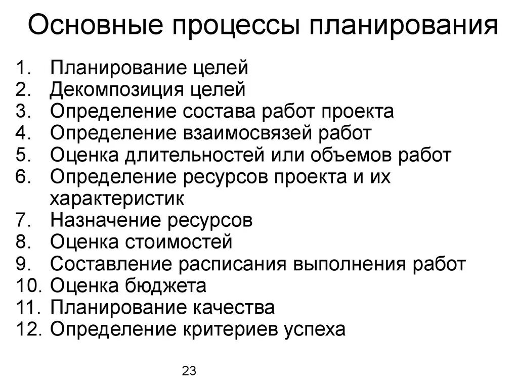 Планирование основных. Перечислите основные процессы планирования. Последовательность процессов планирования проекта. Этапы процесса планирования проекта. Основные стадии процесса планирования.