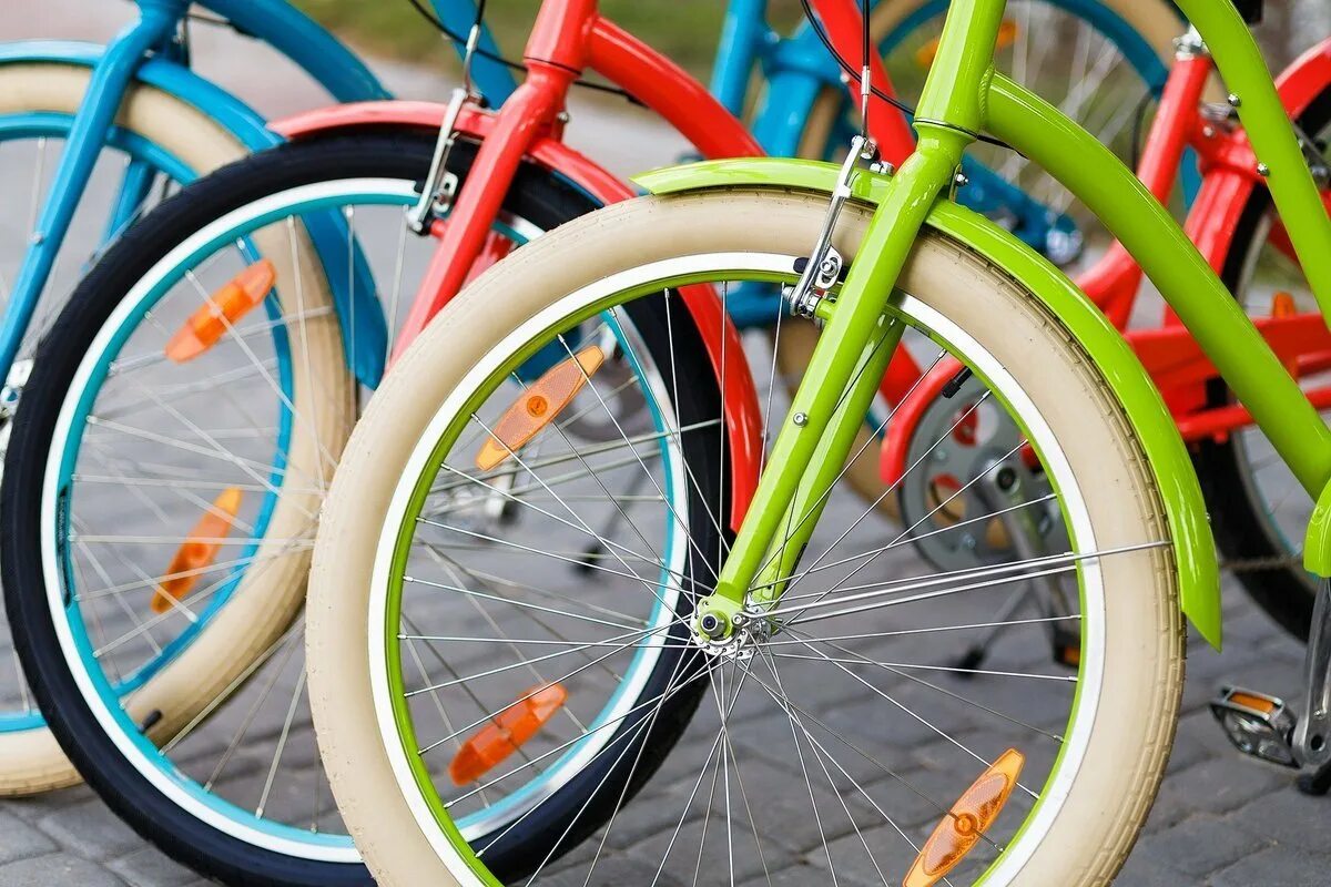 Где можно взять велосипед. Разноцветный велосипед. Яркий велосипед. Яркий красочный велосипед. Велосипед с разноцветными колесами.
