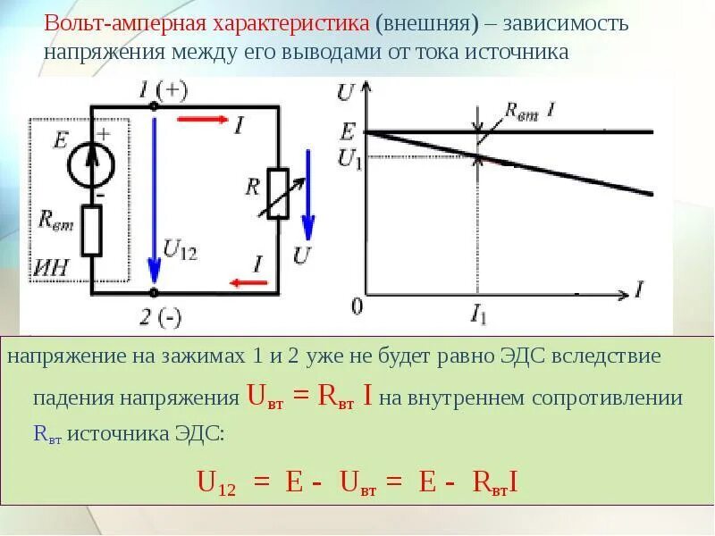 Какое сопротивление называется внутренним. Вольт амперная характеристика источника напряжения. внутреннее сопротивление реального источника тока. вольт амперная характеристика эдс. вольт амперная характеристика источника тока.