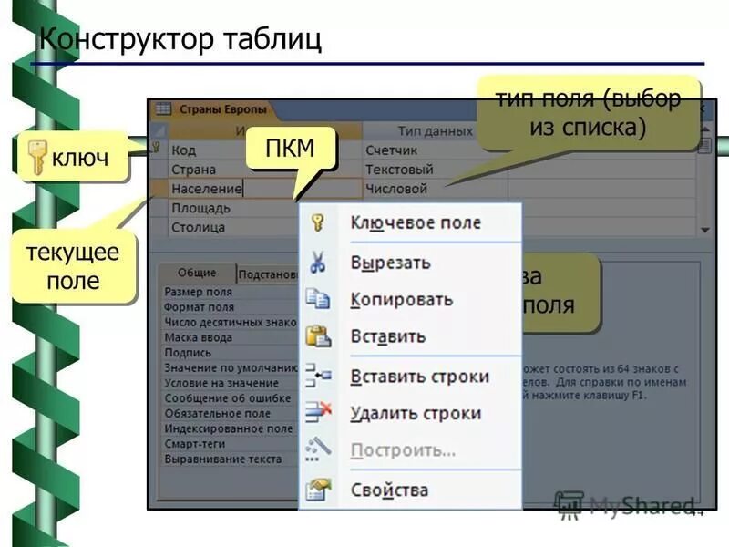 Характеристика типов данных ms access. Характеристика типов данных ms access