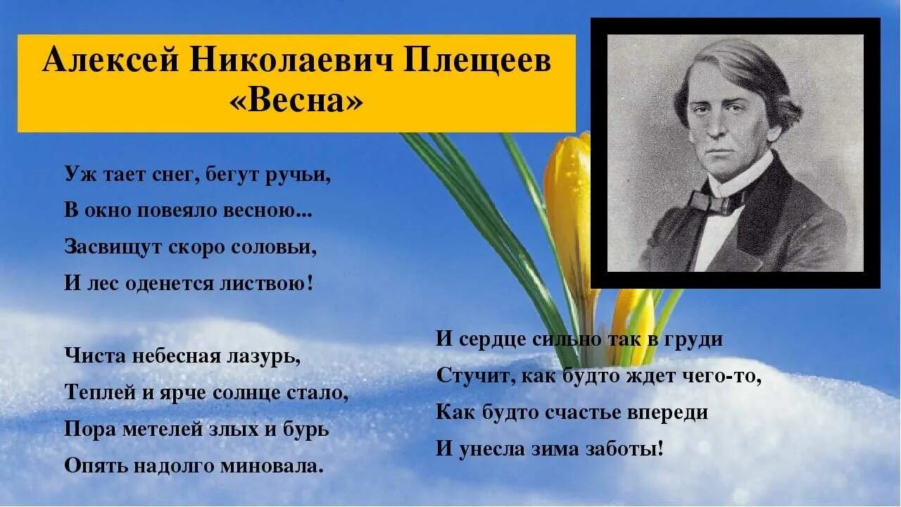Весной когда откроются потоки кто написал стихотворение. Стихи Алексея Николаевича Плещеева.